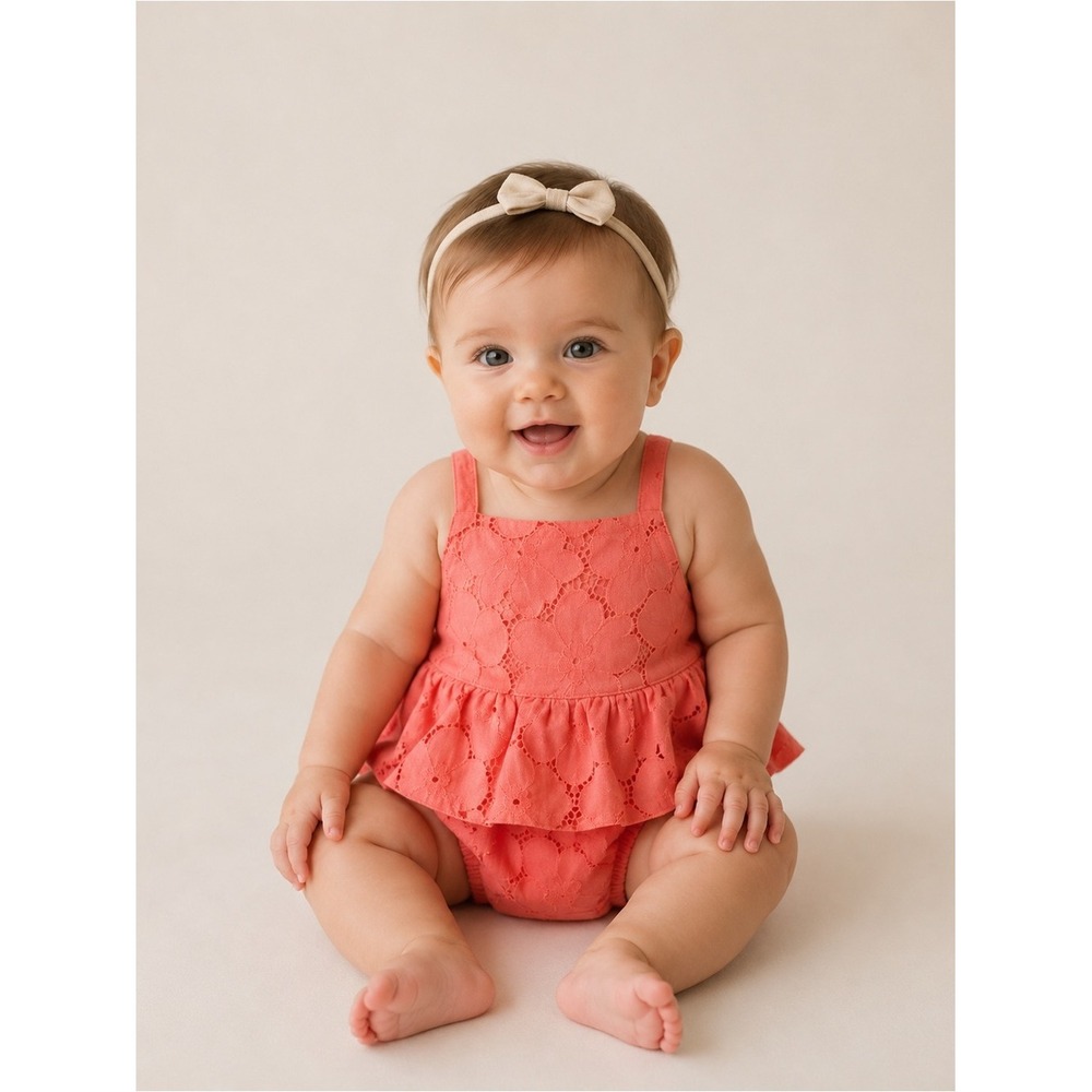 Janie and Jack Baby Coral Cove Lace Peplum Romper 3-6 M Eyelet Beach Coastal $59
